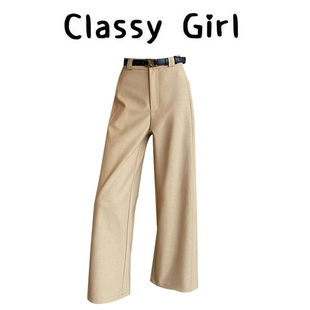休闲老钱风裤 卡其色九分阔腿裤 子 裤 八分羊毛西装 女2026春夏季 新款