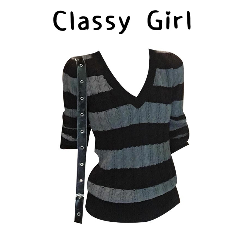 韩系复古慵懒显瘦辣妹针织衫上衣