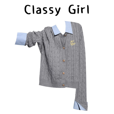 早秋韩系假两件针织衫毛衣上衣