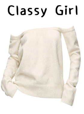 Classy girl 软糯一字肩毛衣打底衫女秋冬辣妹独特好看白色上衣