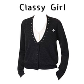 假两件钉珠毛衣开衫 女2025秋冬韩系设计感保暖v领长袖 外搭上衣