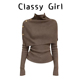 Classy 上衣两件套 女春修身 girl 韩系浅咖色高级感斗篷打底针织衫