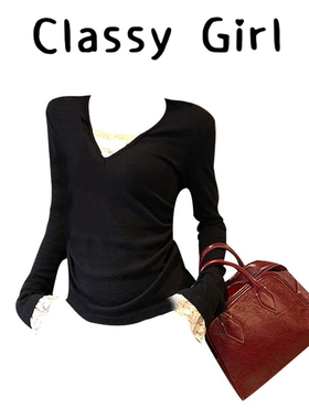 Classy girl 长袖打底衫女2025新款初秋黑色t恤修身chic别致上衣