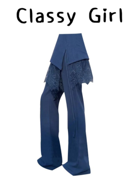 今年流行超火裤子高腰休闲蓝色蕾丝屁帘叠穿微喇阔腿裤女2026春季