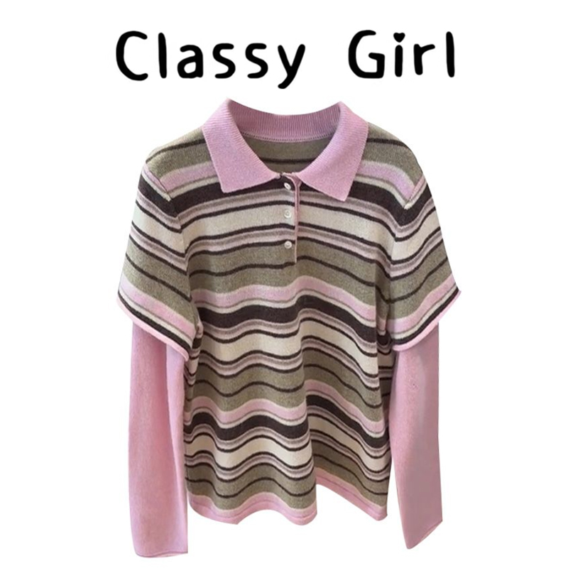 秋冬小众不撞款假两件针织衫上衣