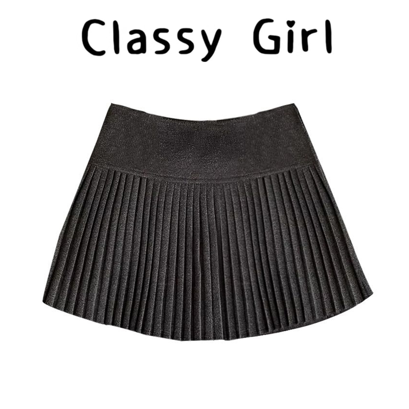 秋冬新款高腰显瘦百褶a字半身裙