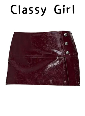 Classy girl  双色油皮不对称迷你皮裙辣妹短裙半身A字裙安全裤