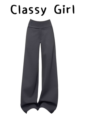 深灰色毛呢阔腿裤女2025新款秋冬高腰显瘦宽松设计感西装休闲裤子