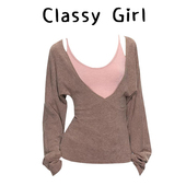 针织衫 长袖 女2026春季 蝙蝠袖 新款 时尚 上衣两件套内搭外穿打底衫