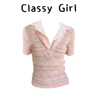 Classy 多层领短袖 假两件上衣女2026春夏季 V领慵懒高智感T恤 girl