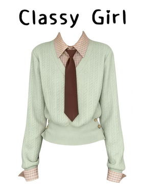 Classy girl 【薄荷年糕】韩系高智感精致薄荷绿格纹上衣含领带