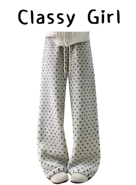 白色羊羔毛运动裤女秋冬2025新款小个子宽松慵懒风休闲加厚阔腿裤