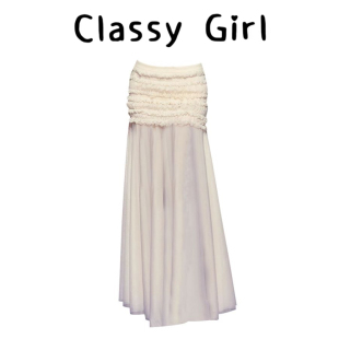 Classy 立体褶皱包臀气质半身裙轻薄网纱拼接飘逸半透长裙女 girl