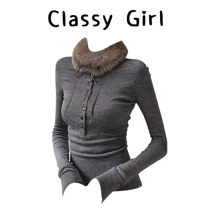 巨好看的灰色毛毛领内搭打底衫上衣女秋冬短款外穿超好看长袖t恤,女装/女士精品,大码内搭,淘宝优惠券,粉丝福利购,淘宝优惠卷