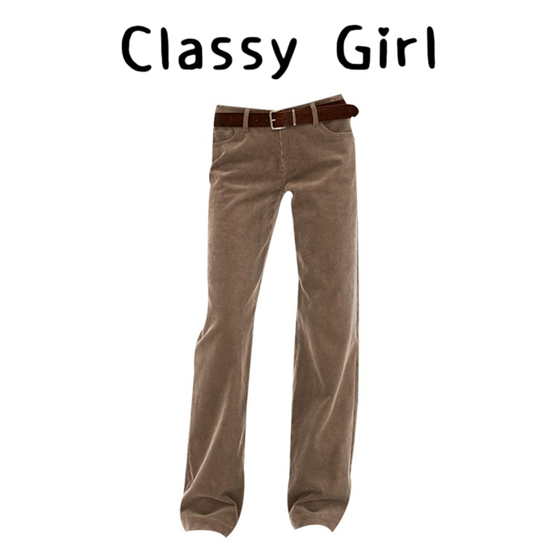 复古中低腰设计感直筒休闲裤子