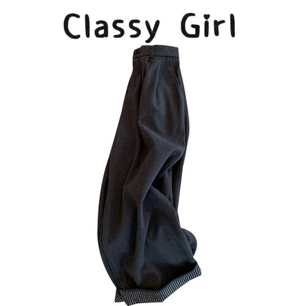 CHAO级推荐！韩系小众设计感裤脚翻边深灰色磨毛加厚阔腿裤女秋冬