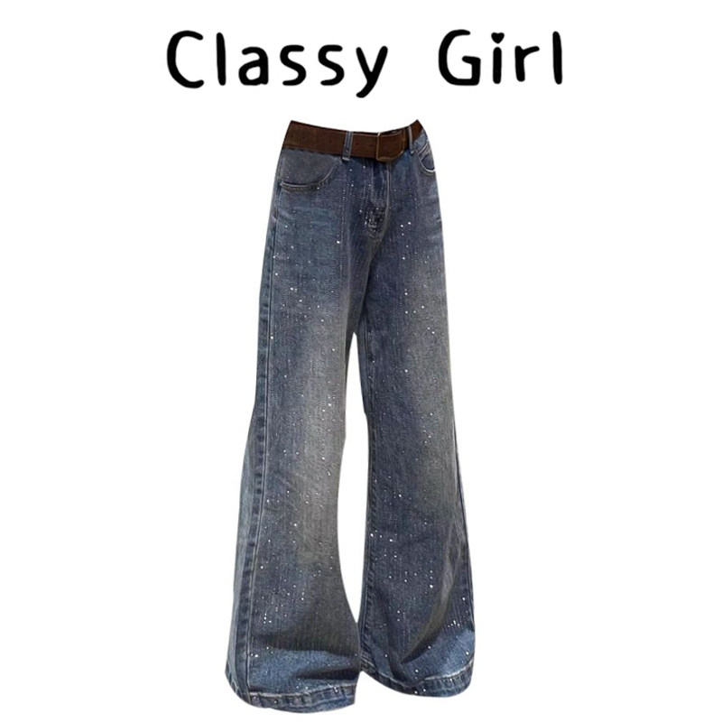 复古蓝细闪烫钻阔腿牛仔裤女2026早春大码宽松气质显瘦垂感拖地裤,女装/女士精品,大码裤装,淘宝优惠券,粉丝福利购,淘宝优惠卷