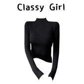 女2025新款 秋季 针织内搭长袖 半高领打底衫 中领洋气修身 黑色上衣