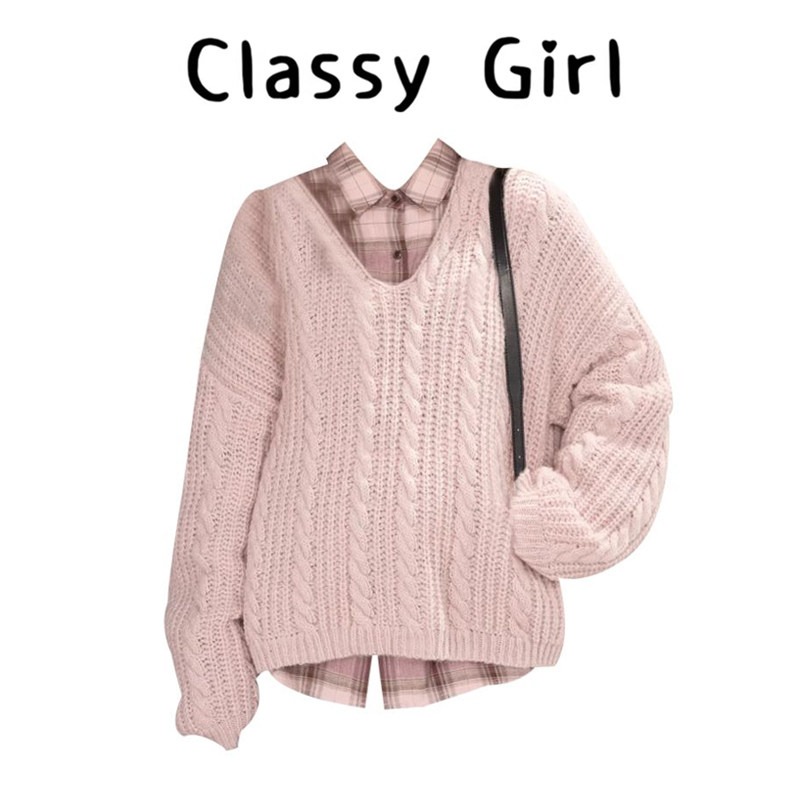 Classy girl 温柔风麻花纹V领套头毛衣女冬季新款宽松减龄上衣,女装/女士精品,大码内搭,淘宝优惠券,粉丝福利购,淘宝优惠卷