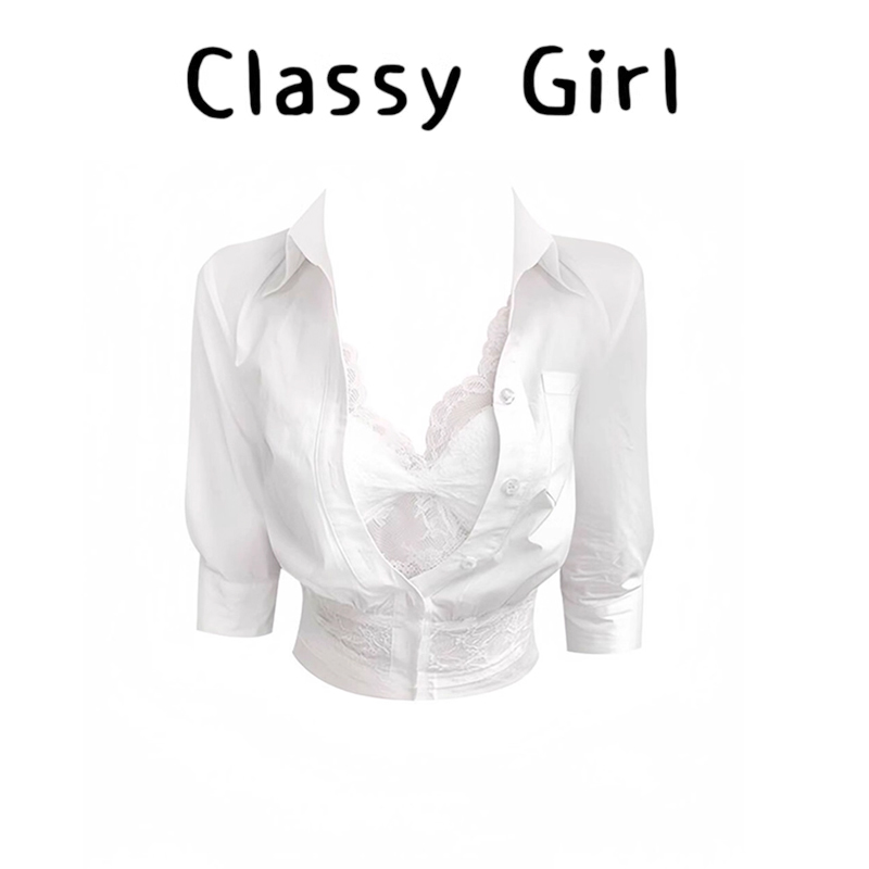 秋冬显瘦气质收腰蕾丝衬衫上衣