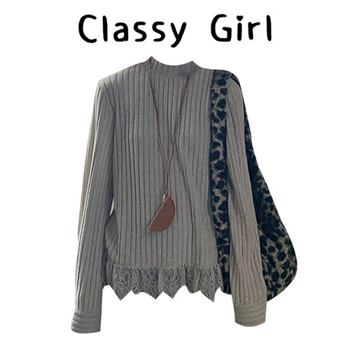 秋冬韩系慵懒蕾丝打底衫针织上衣