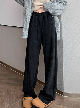 Classy girl 深灰色羊绒弯刀糯米裤女秋冬2025新款窄版加厚香蕉裤