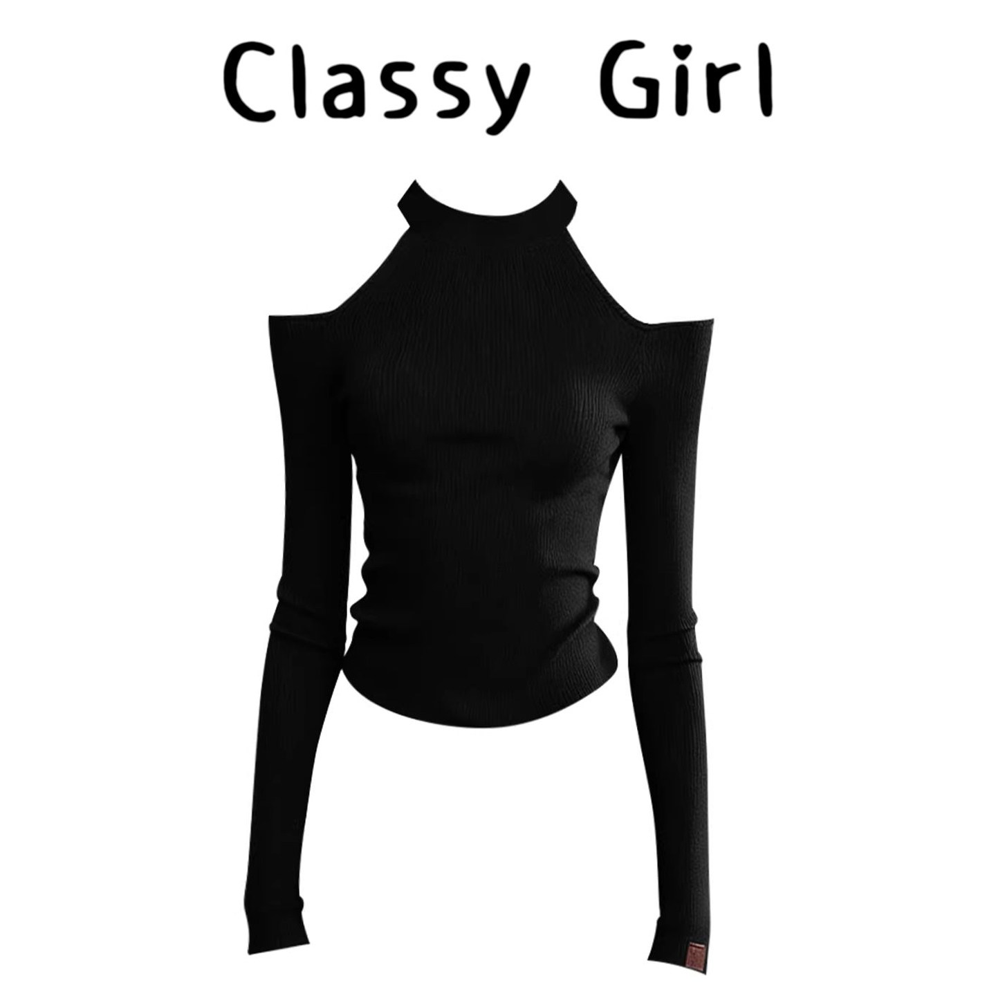 黑色一字肩挂脖显瘦长袖T恤女秋冬甜辣chic修身短款内搭针织上衣,女装/女士精品,大码内搭,淘宝优惠券,粉丝福利购,淘宝优惠卷