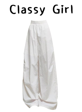 白色高腰阔腿休闲裤女2026新款春季宽松百搭显瘦慵懒风直筒裤夏