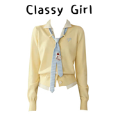 Classy 显瘦上衣 修身 girl 温柔百搭条纹领带撞色假两件V领开衫