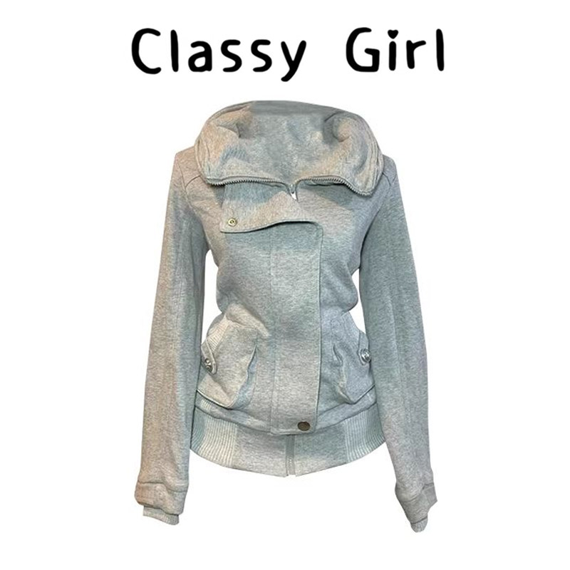 复古灰色设计感卫衣外套2026春季高级感气质遮肉拉链口袋上衣女,女装/女士精品,常规大码外套,淘宝优惠券,粉丝福利购,淘宝优惠卷