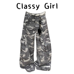 街头百搭工装 设计松高腰阔腿拖地牛仔裤 牛仔裤 新款 女2025秋季 个性