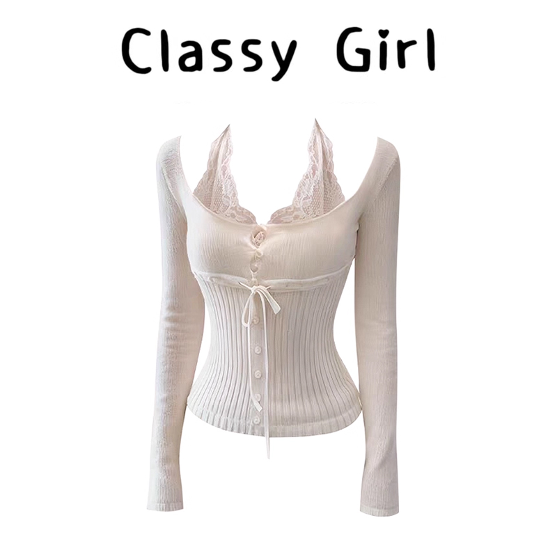 秋冬纯欲辣妹风U领修身百搭上衣