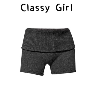 辣妹紧身毛衣裤 复古灰色绒感针织短裤 简约修身 新款 子 女2025冬季