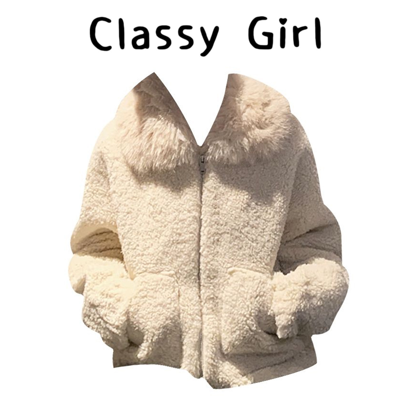 Classy girl 温柔风米白色毛领长袖毛毛外套女装冬季韩系休闲大衣,女装/女士精品,常规大码外套,淘宝优惠券,粉丝福利购,淘宝优惠卷