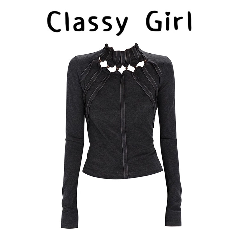 秋冬美式复古辣妹镂空显瘦上衣