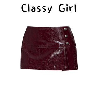 辣妹性感双色油皮不对称迷你皮裙女早春设计感小众安全裤包臀短裙