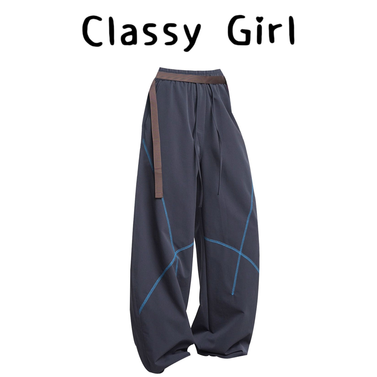 早秋户外撞色直筒宽松休闲运动裤