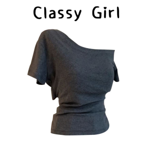 上衣 辣妹小个子收腰系带露肩短款 韩系后背镂空斜肩短袖 t恤女夏季