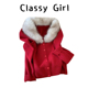 可拆卸毛领红色加厚针织开衫 Classy girl 毛衣外套可外穿内搭上衣