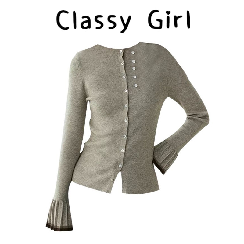 Classy girl 撞色修身压褶针织开衫女26早春新款显瘦百搭通勤上衣,女装/女士精品,大码内搭,淘宝优惠券,粉丝福利购,淘宝优惠卷