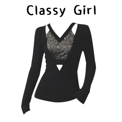 春季时尚小众黑色假两件T恤上衣