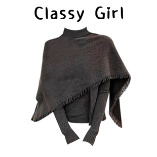 淡人温柔高知穿搭灰色针织打底衫女春冬内搭叠穿小披肩上衣两件套