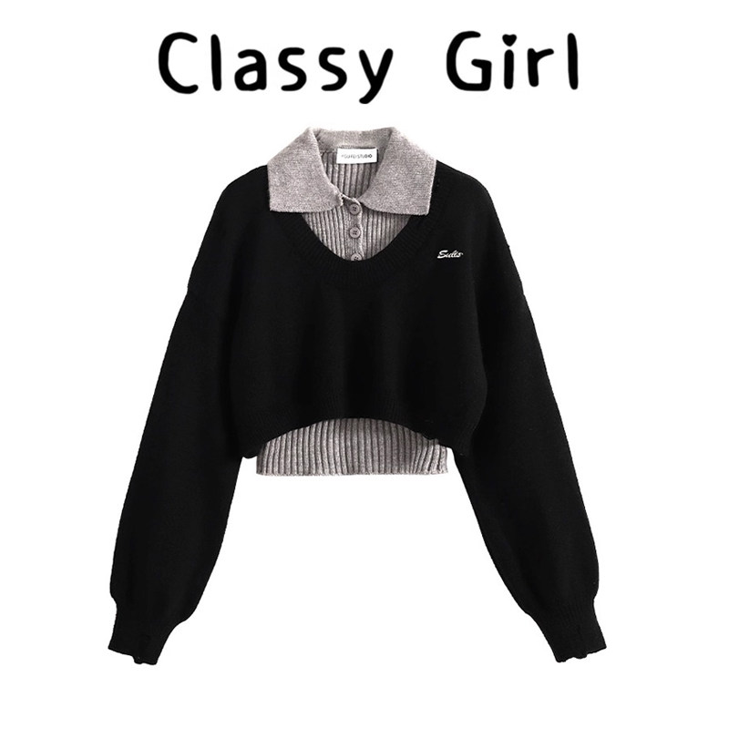 秋冬学院风设计感显瘦上衣两件套