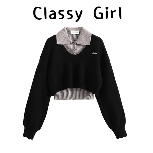 秋冬学院风设计感显瘦上衣两件套