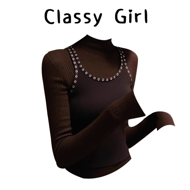 秋冬设计感针织背心打底衫两件套