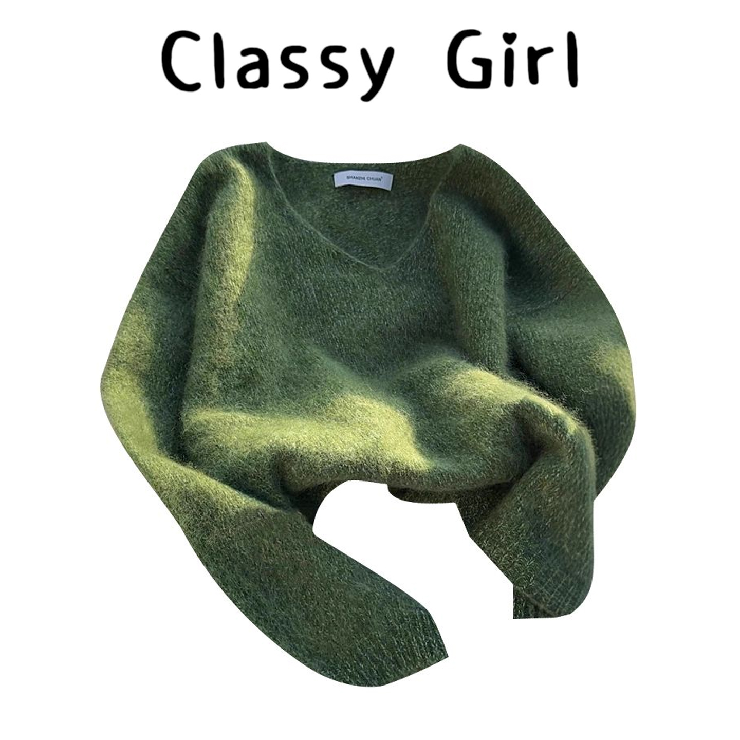 秋冬软糯V领宽松慵懒针织衫上衣