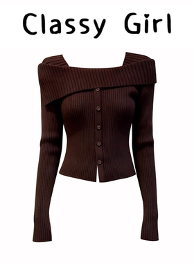 Classy girl 温斯顿艺术生温柔层次美一字肩针织毛衣上衣打底衫