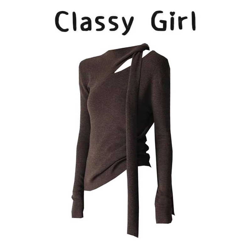 早秋韩系露肩挂脖围巾针织衫上衣