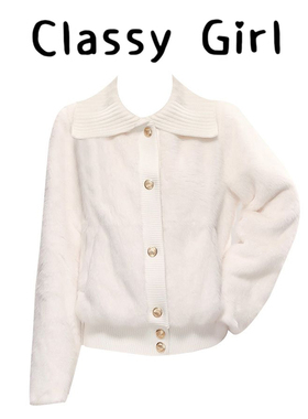 甜美可爱风设计感软糯大翻领仿皮草冬季气质高级感白色毛毛外套女