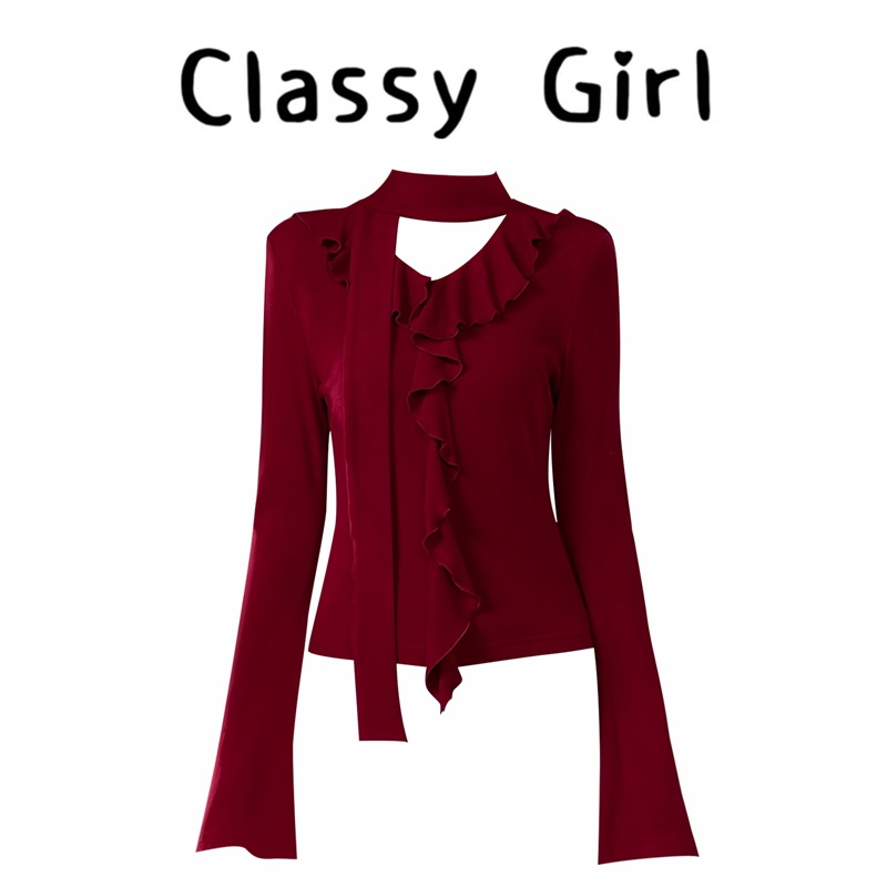 秋冬气质复古辣妹风喇叭袖上衣